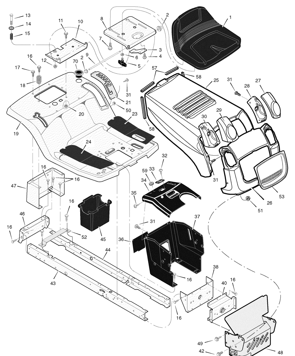 Chassis And Hood Diagram and Parts List for 385044X51A 2006 Briggs and Stratton Lawn Tractor